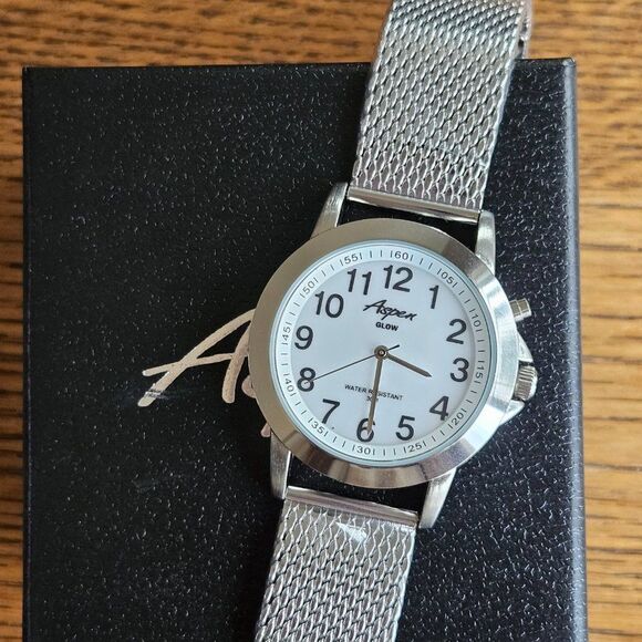 New Aspen Unisex Watch Silver Tone AP 3092 Basket Weave Steel Band Watch 30M - Picture 2 of 6